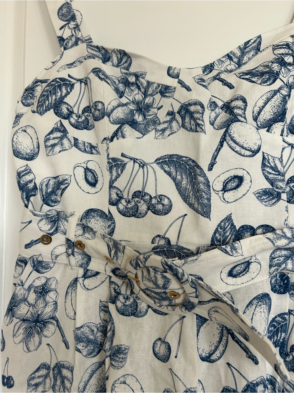 Christian Lacroix Cream and Blue Fruit-Print Jumpsuit